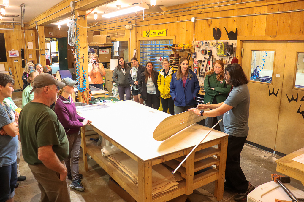 Teachers learning about wood core for snowboard